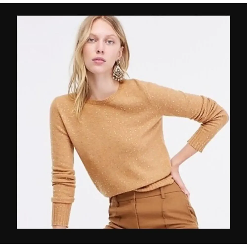 J. Crew Size Medium M Tan Beige Gemstone Sparkle Crew Wool Alpaca Sweater
